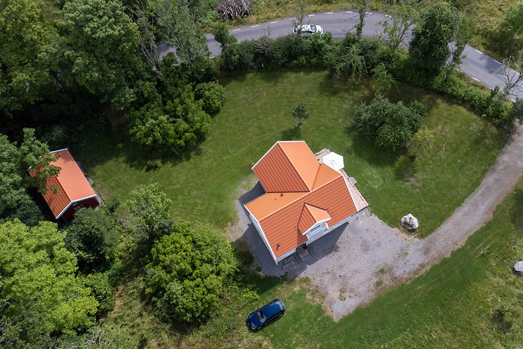 Huset ovanifrån, flygfoto.