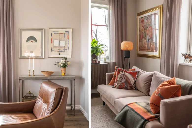 Soffhörn med fåtölj i skinn