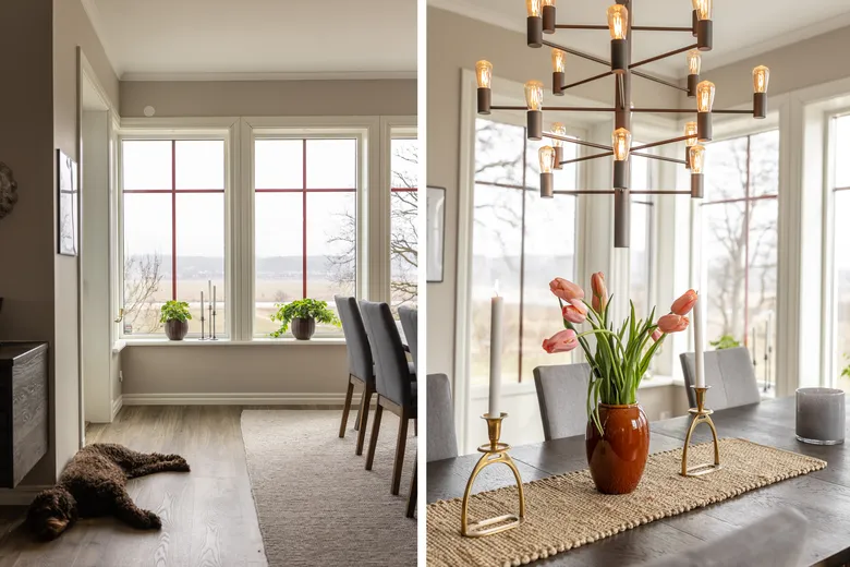 Matsal med modern lampa